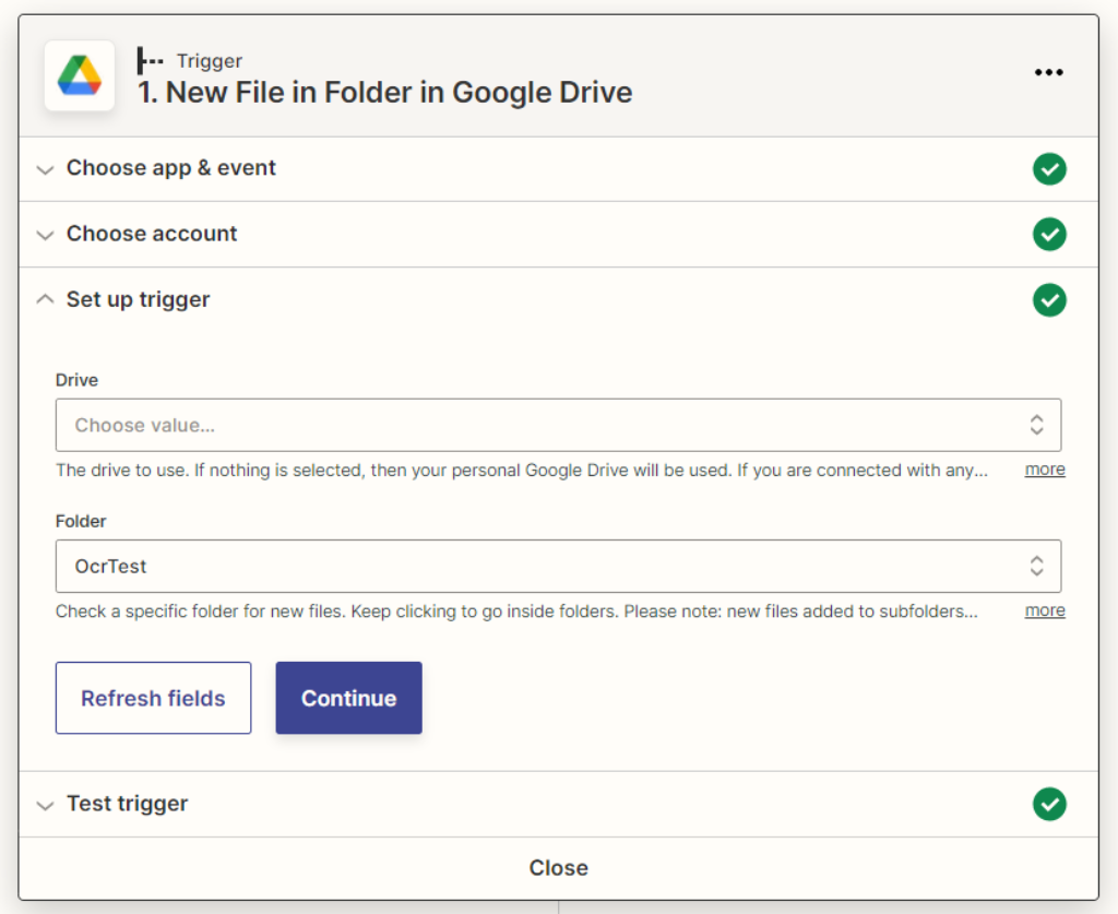Google drive trigger for PDF to Word Zap