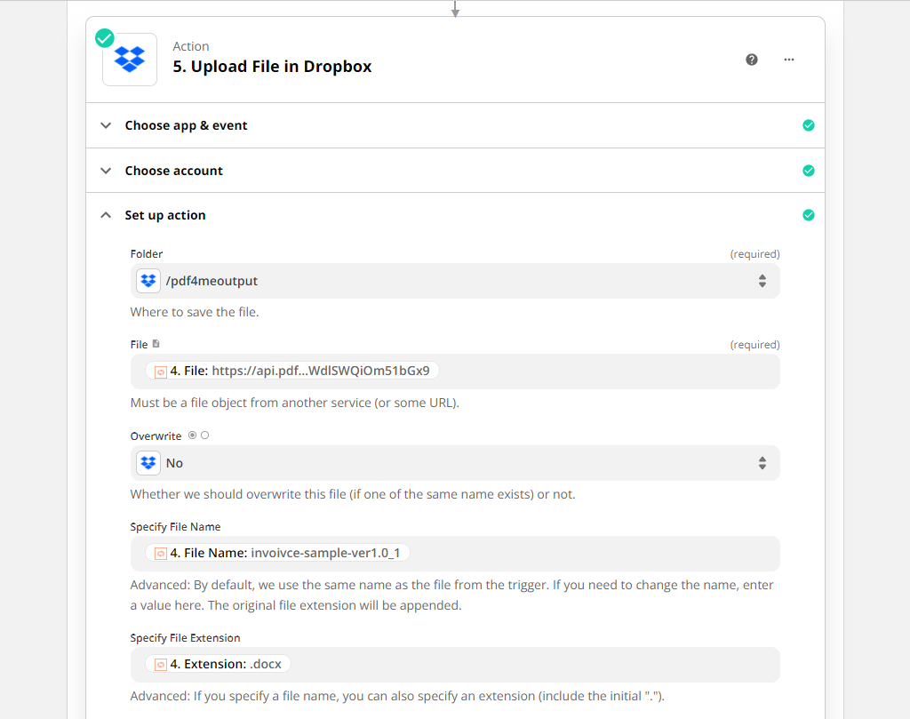 Upload dynamic mail merge documents to Dropbox folder