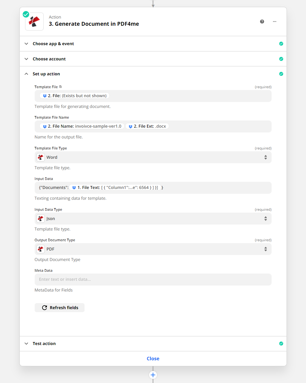 Generate document action for mail merge from PDF4me