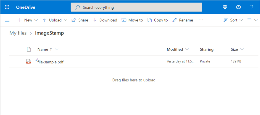 OneDrive folder with PDF4me Image Stamp action