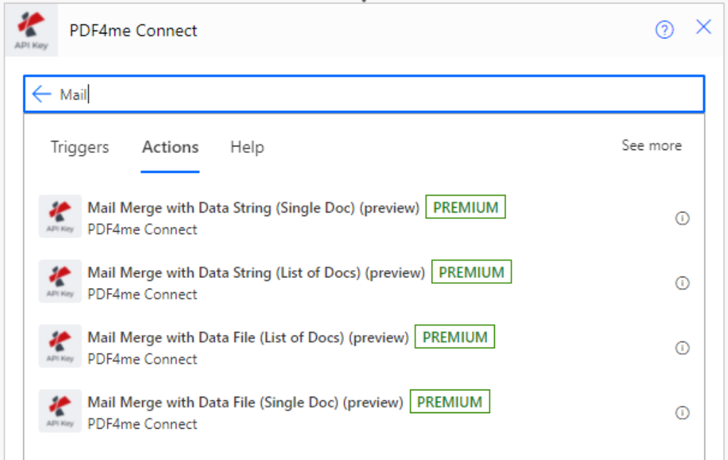 PDF4me mail merge actions for Power Automate
