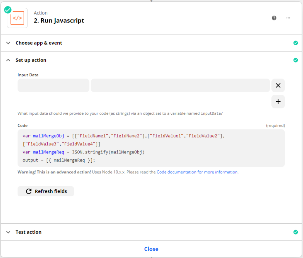 Create JSON structure for merge fields