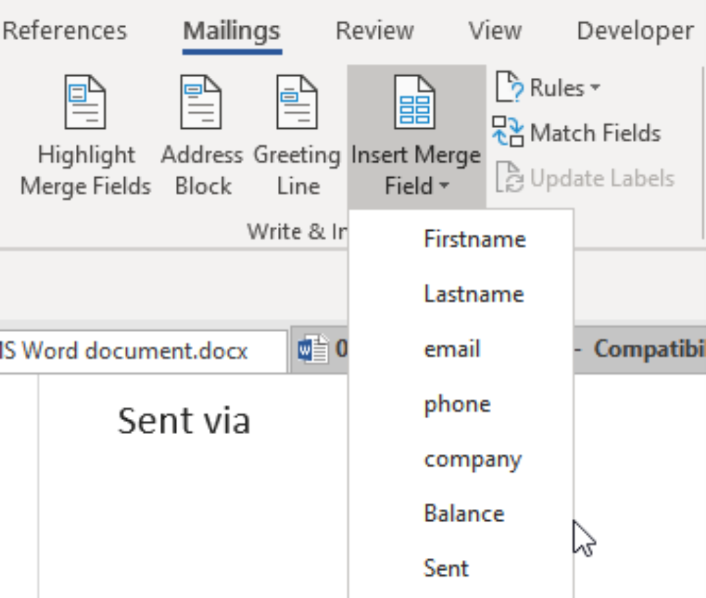 How to add merge field in Microsoft Word