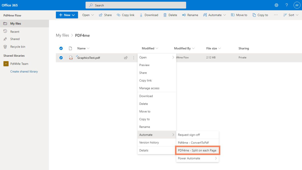 Split PDF using Power Automate Design