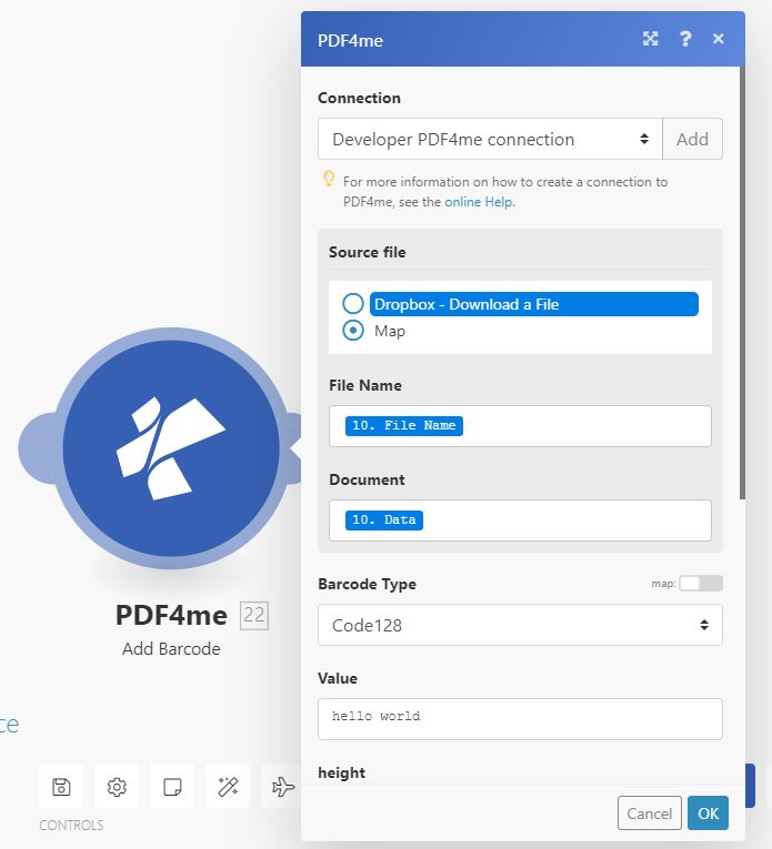 add barcode to pdf using pdf4me