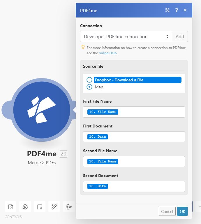 merge 2 pdfs using pdf4me