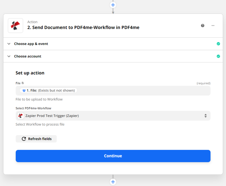 Send Document to PDF4me-Workflow in Zapier