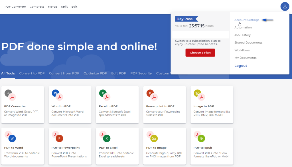 Go to PDF4me account settings